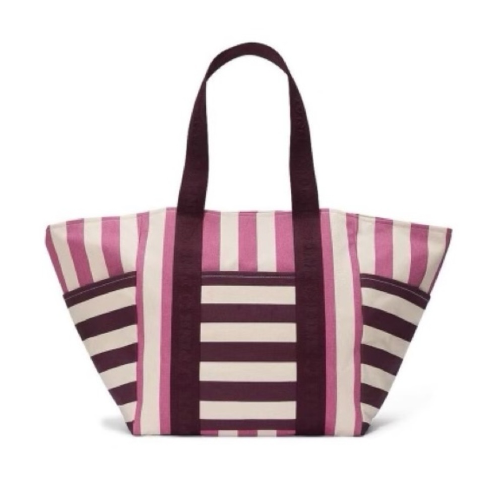 NWT Victoria’s Secret PINK Striped Large Weekender Beach Canvas Tote Bag